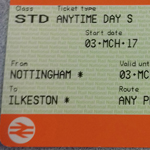 Nottingham to Ilkeston rail ticket purchased 3rd March 2017